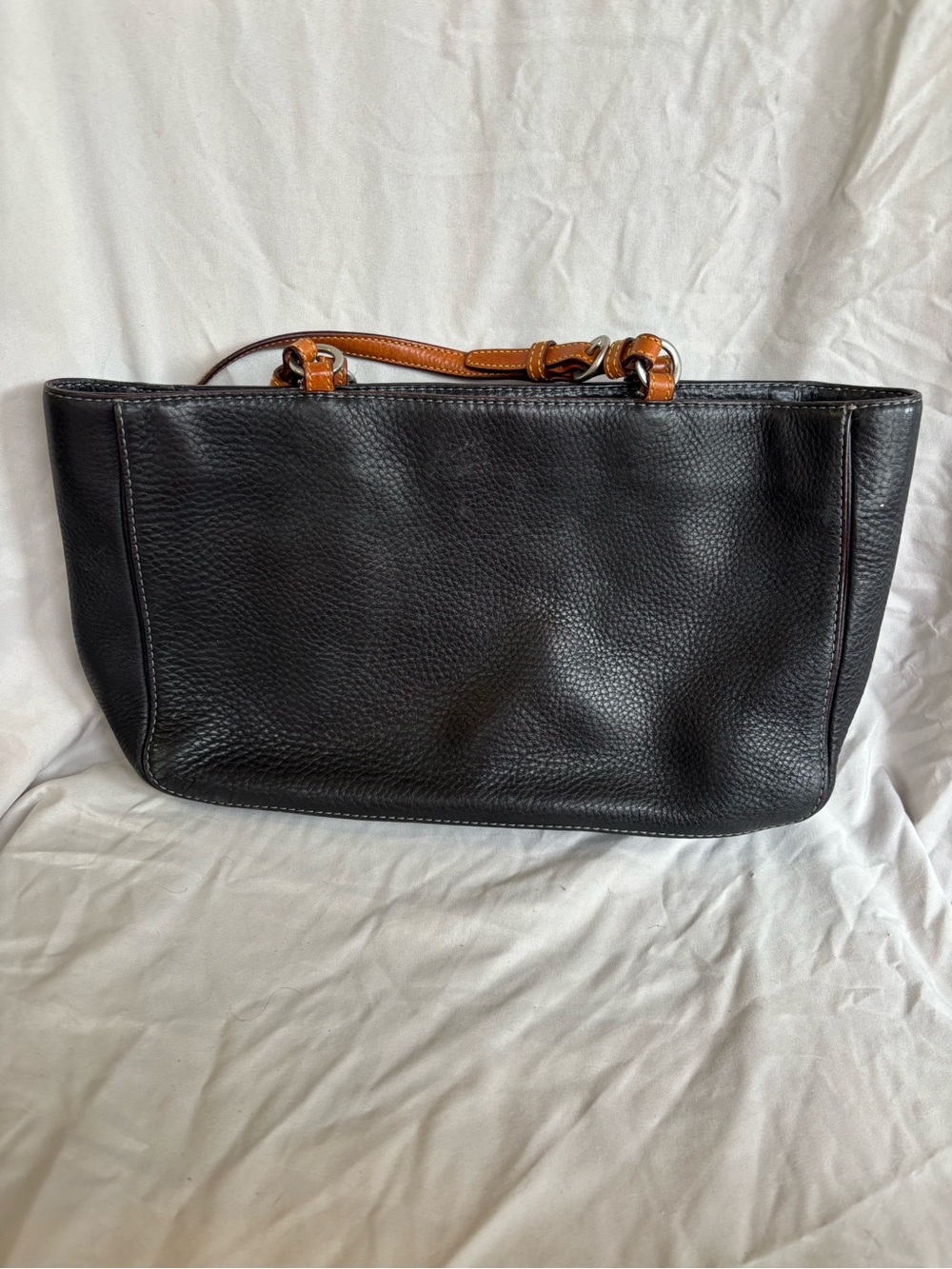 Coach Black Pebbled Leather Tote with Brown Handles